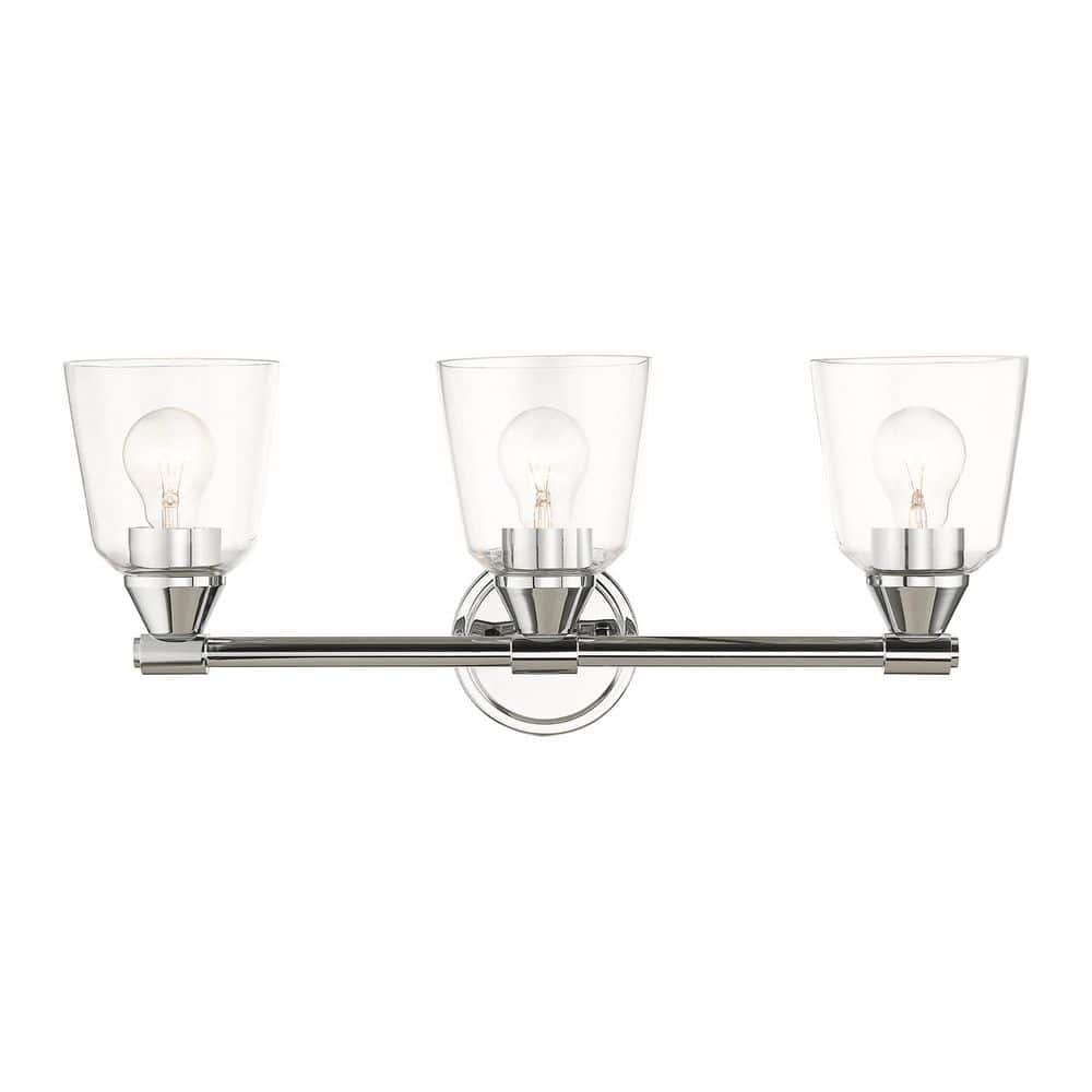 Parkhurst 23 in. 3 Light Polished Chrome Vanity Light with Hand Blown Clear Glass price history on PriceWatchPro
