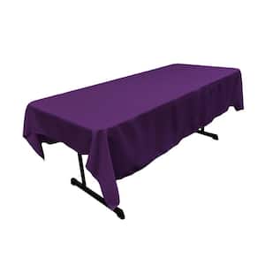 60 in. x 84 in. Purple Polyester Poplin Rectangular Tablecloth