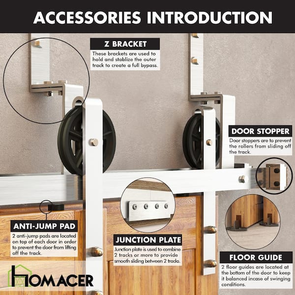 HOMACER 9 ft./108 in. Brushed Nickel Double Track Bypass Z-Shape