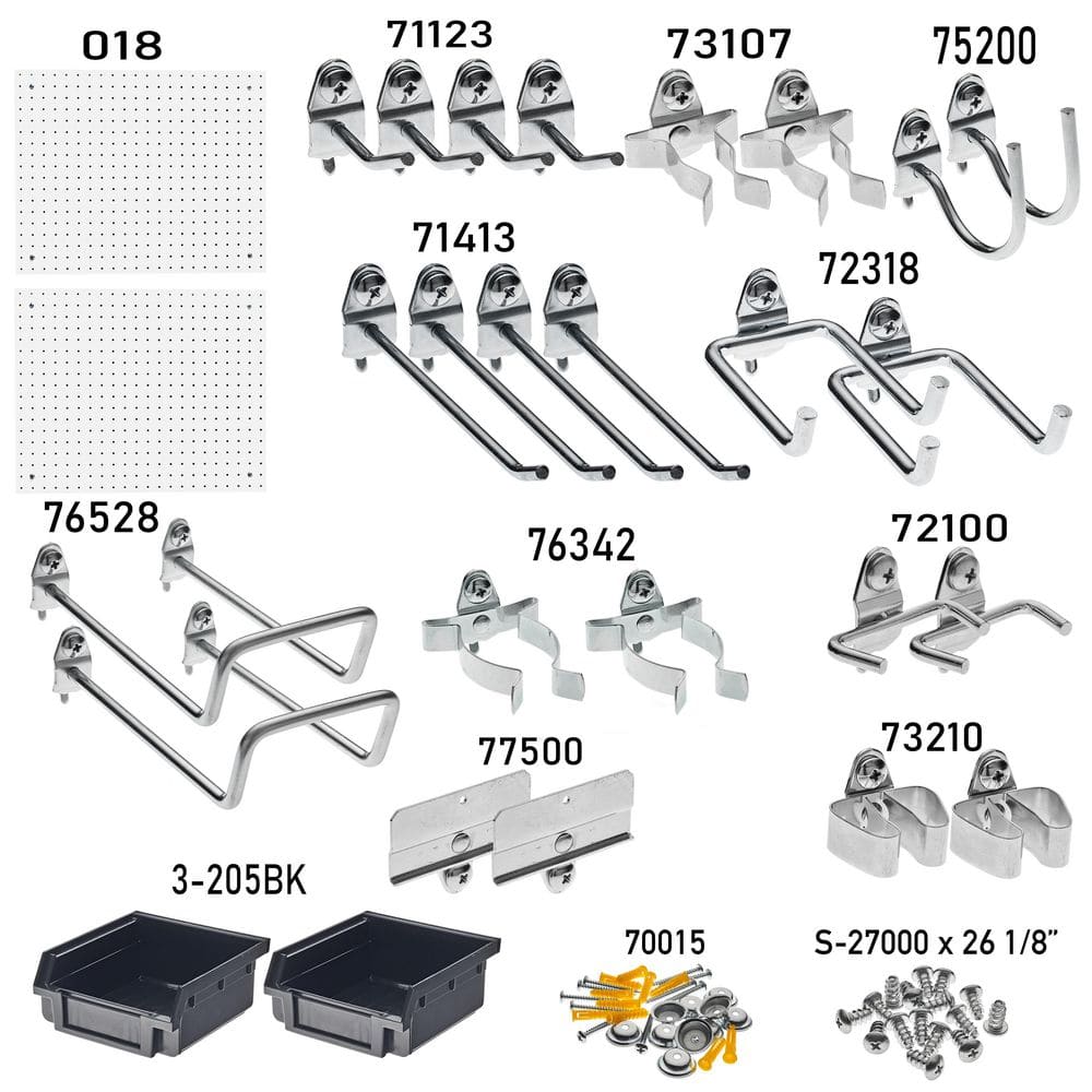White Polypropylene Pegboard Kit with Assorted Hooks