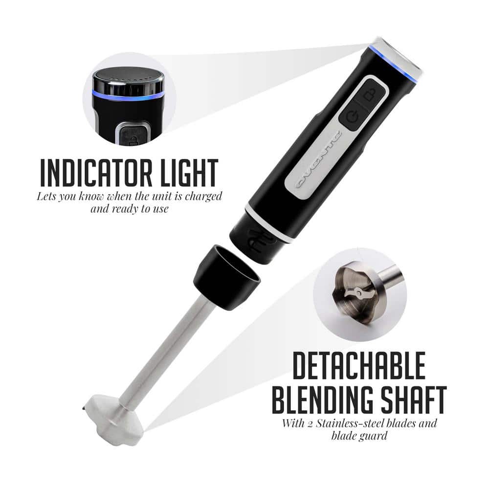 Ovente 8-Speed White Cordless Immersion Hand Blender with Stainless Steel Blades