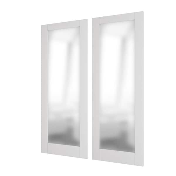 TENONER 60 in. x 80 in. Double 30 in. Doors MDF, Primed, 1-Lite, Frosted Glass, White Pantry Door Single Interior Door Slab