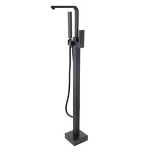 Single-Handle Freestanding Bathtub Faucet with Hand Shower Floor Mount in Matte Black