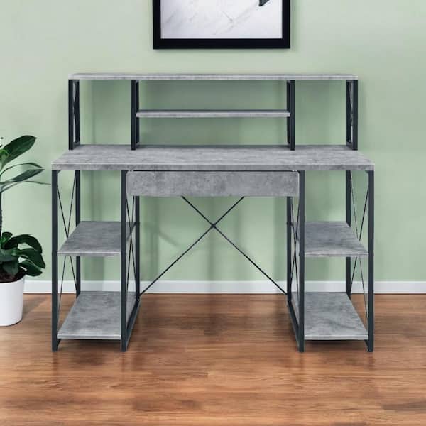 HomeRoots 47 in. Rectangular Gray Metal 1-Drawer Computer Desks