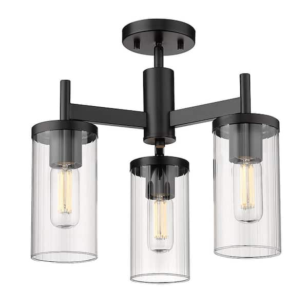 Golden Lighting Winslett 16.5 in. 3-Light Matte Black Semi-Flush Mount