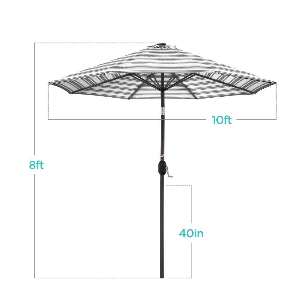 10ft Striped Black Metal Market Patio Umbrella with LED Lights