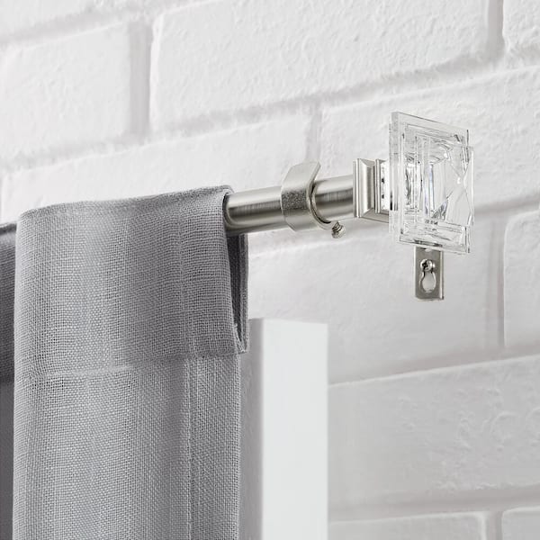 66 in. - 120 in. Telescoping 3/4 in. Single Curtain Rod Kit in Brushed Nickel with Crystal Square Finials