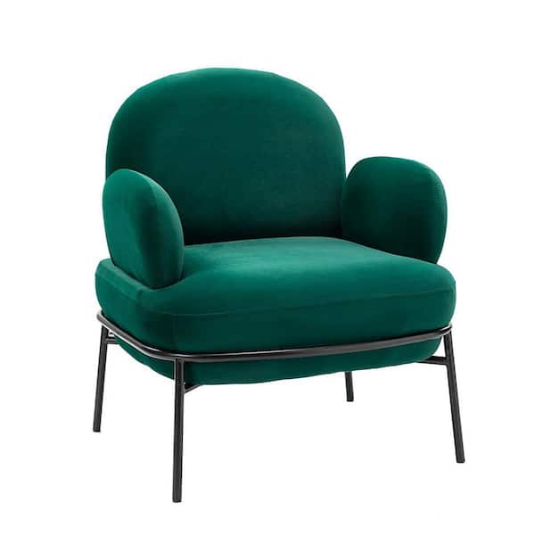 Unbranded Classic Green Upholstered Velvet Arms Chair with Metal Legs