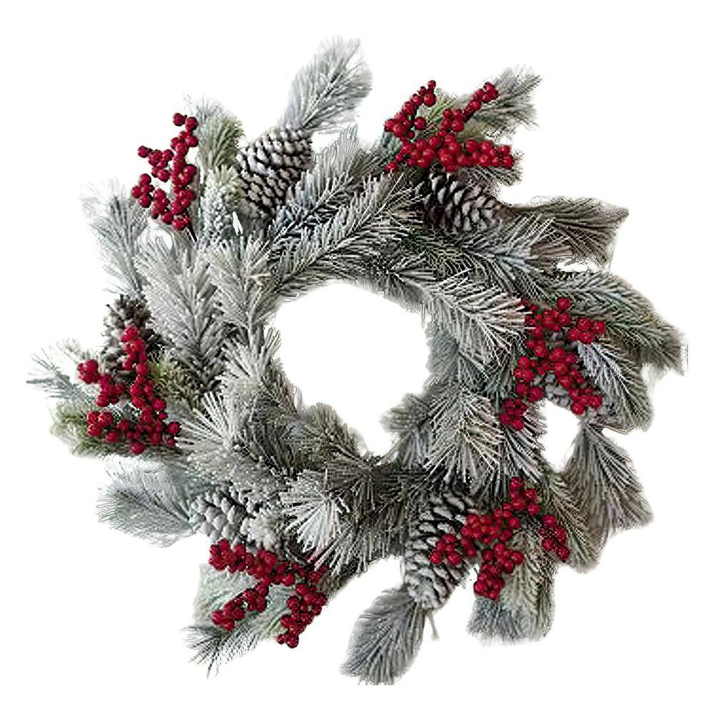 24-Inch Flocked Pine Berry and Pinecone Christmas Wreath