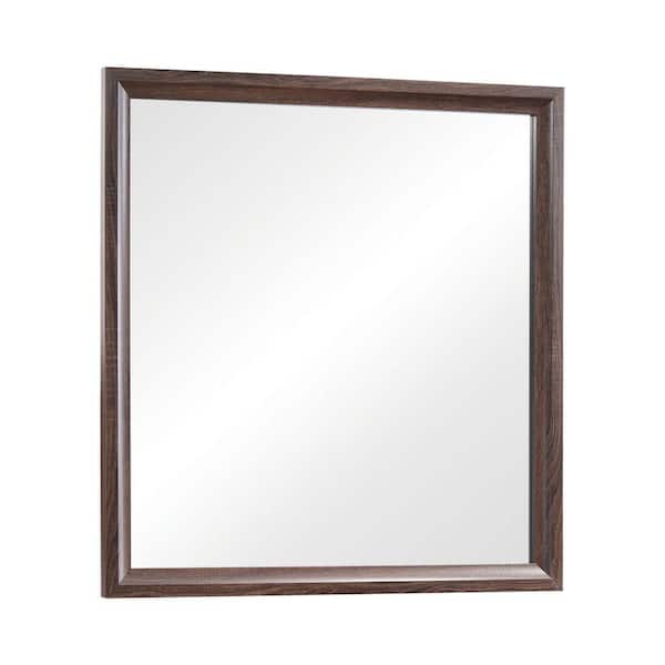 Benjara 37.25 in. x 38.5 in. Modern Rectangle Shape Wooden Framed Beveled Dark Brown Decorative Mirror with Grain Details