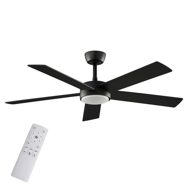 Benning 52 in. Indoor Matte Black Downrod Mount Ceiling Fan with Adjustable White Light LED and Remote Control Included