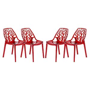 Cornelia Transparent Red Modern Spring Cut-Out Tree Design Stackable Dining Chair (Set of 4)