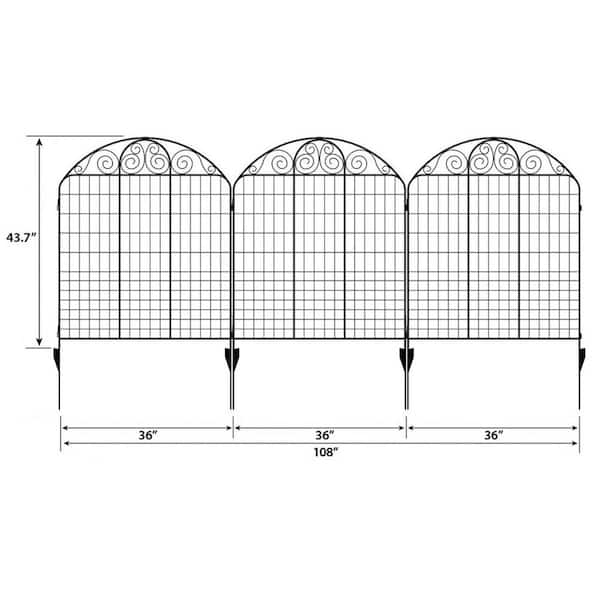 Vigoro Rockdale 43.8 in. Black Steel Fence Panel (3-Pack)