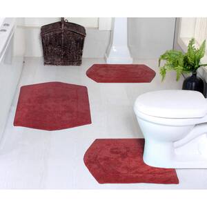 Waterford Collection 100% Cotton Tufted Bath Rug, 3-Pcs Set with Contour, Red
