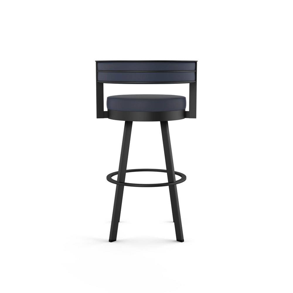 Navy Blue Faux Leather Swivel Bar Stool with Black Metal Frame
