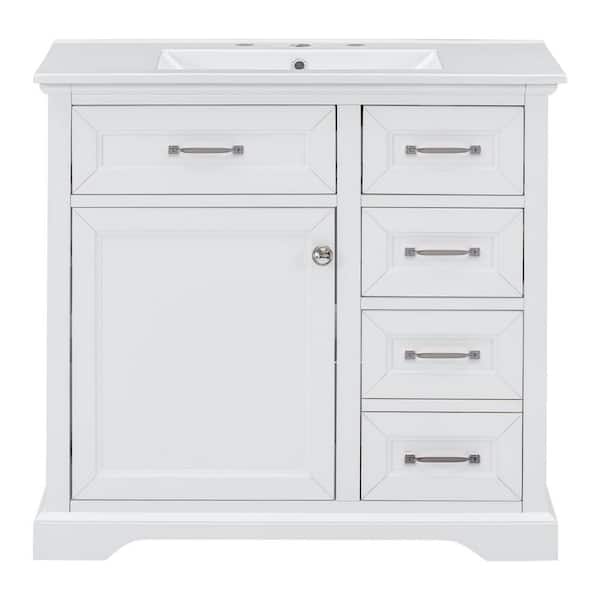 36 in. Freestanding White Bath Vanity with White Ceramic Top Unassembled