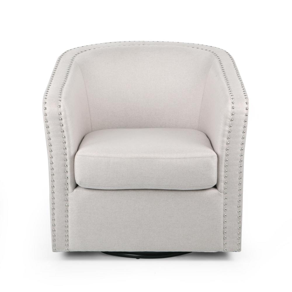 Wheat and Black Swivel Barrel Accent Chair with Nailhead Trim