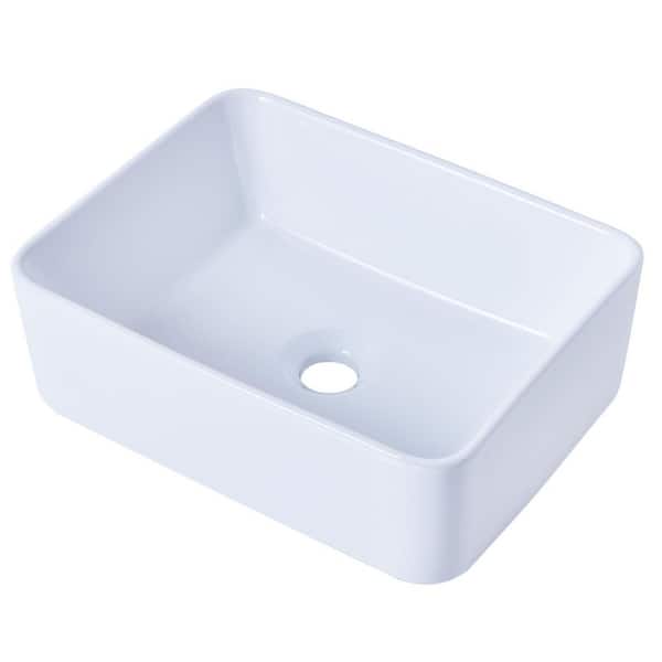 16 in. X 12 in. Vessel Bathroom Sink, Rectangle White Ceramic Above Counter Vanity Sink, Modern Porcelain