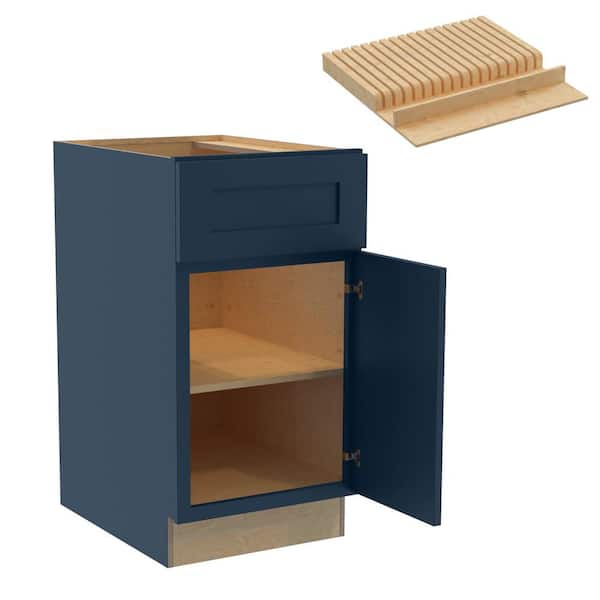Newport 21 in. W x 24 in. D x 34.5 in. H Assembled Plywood Base Kitchen Cabinet in Mythic Blue with Knife Block RH