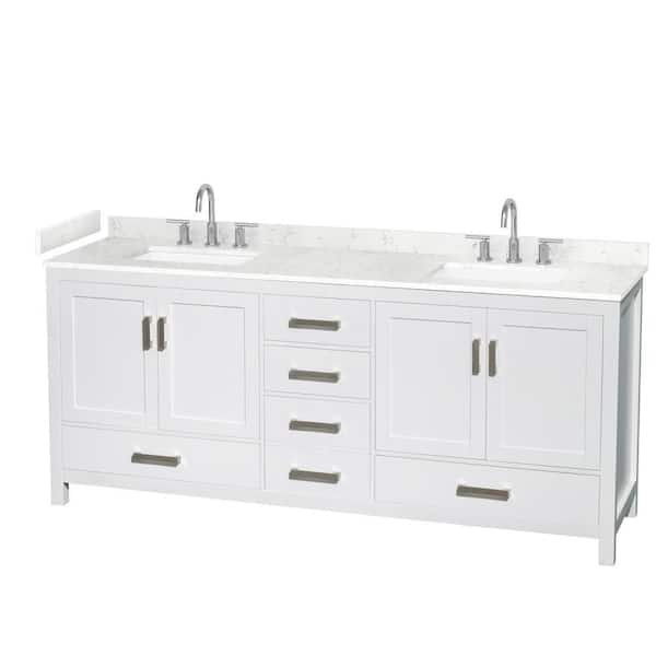 Sheffield 80 in. Double Freestanding White Bath Vanity with Carrara Cultured Marble Top