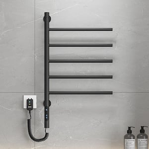 Rotary Model 5-Bar Plug-in 85-Watt Towel Warmer Smart Touch Screen Digital Display High waterproof level in Black
