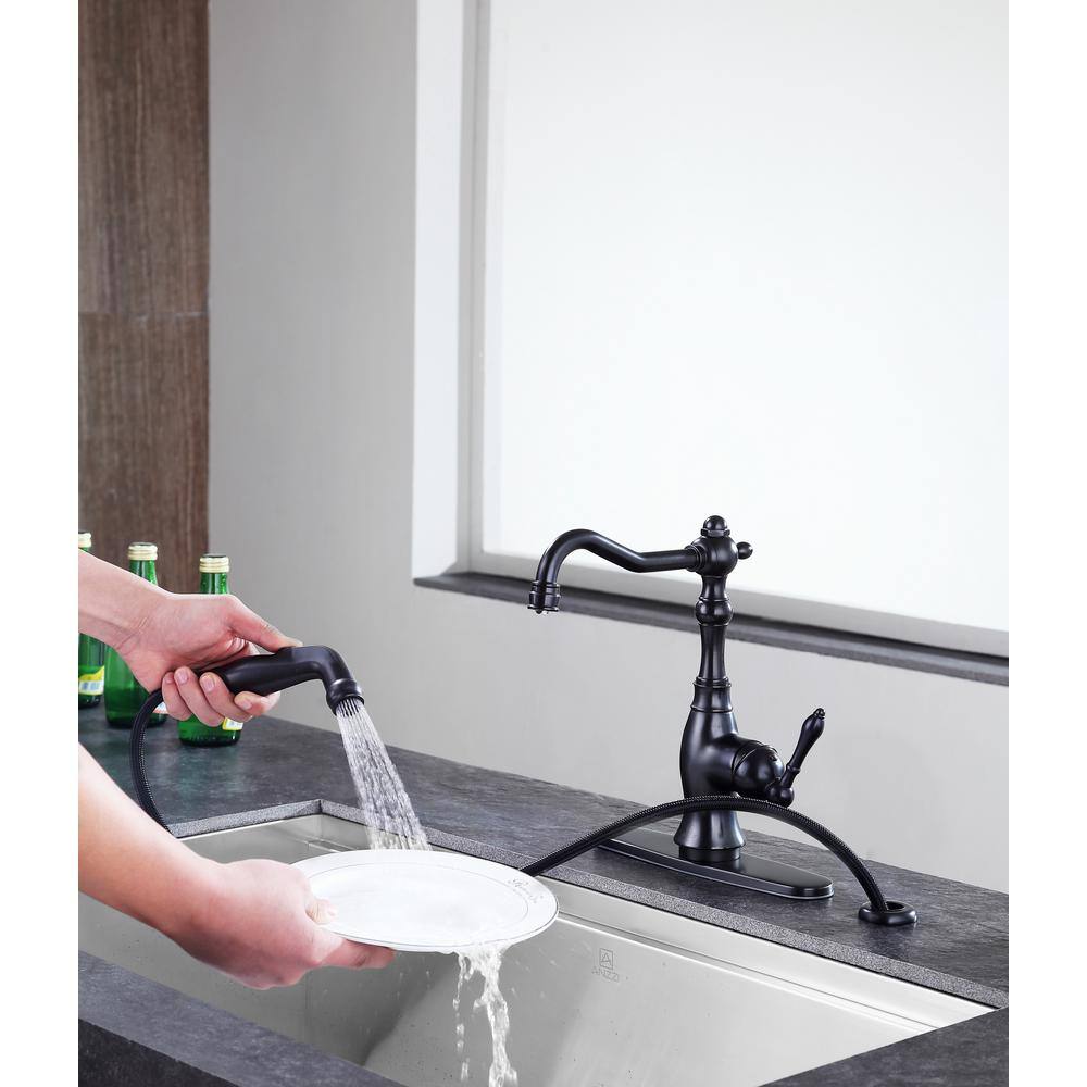 Highland Oil Rubbed Bronze Single-Handle Kitchen Faucet with Pull-out Spray