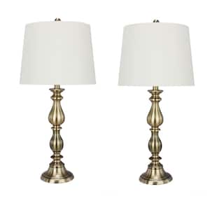 Two 27 in. Antique Brass Metal Table Lamps For The Price Of One