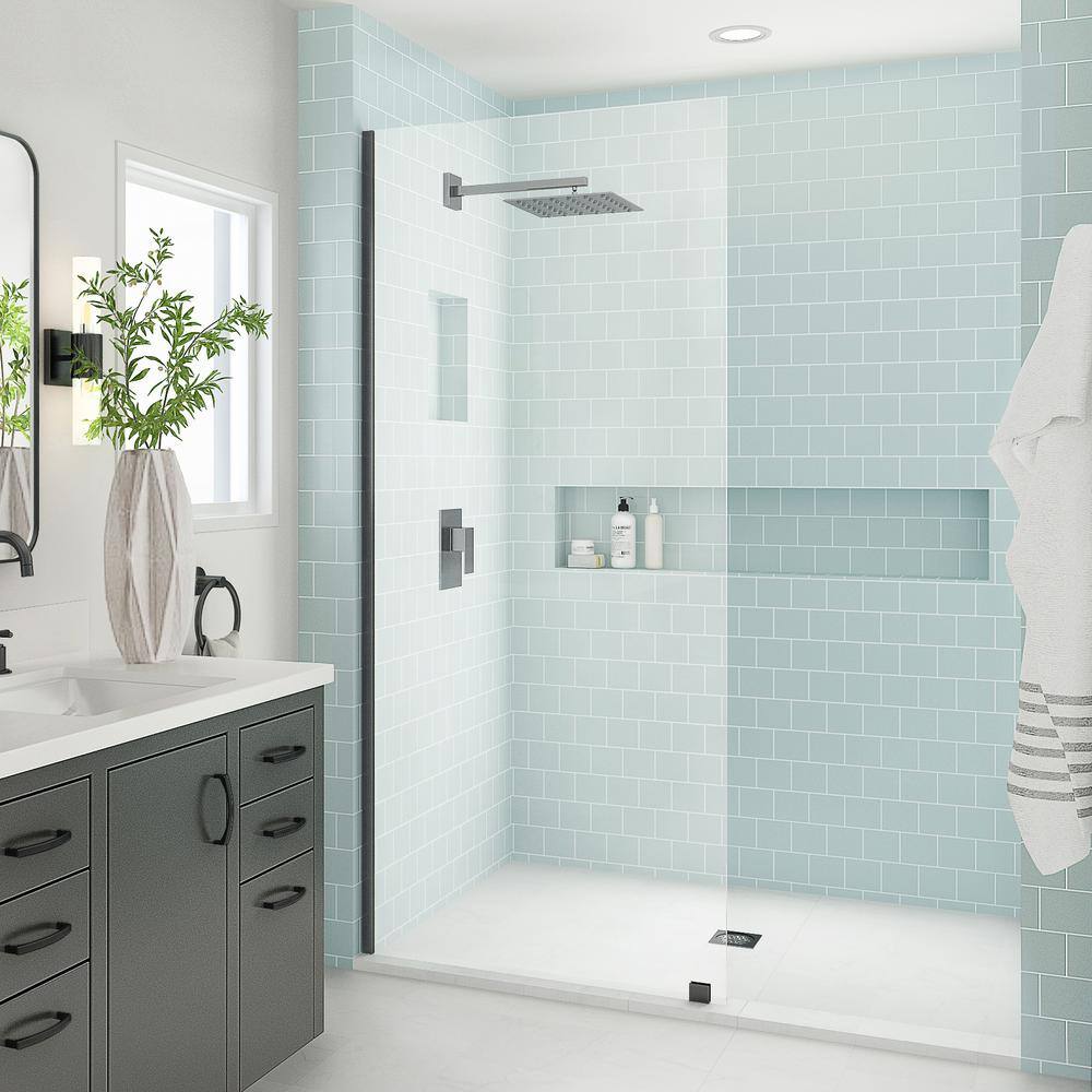 Elyse XL Matte Black Frameless Shower Door with Clear Glass