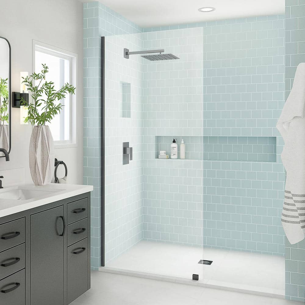 Elyse XL Matte Black Frameless Shower Door with Clear Glass
