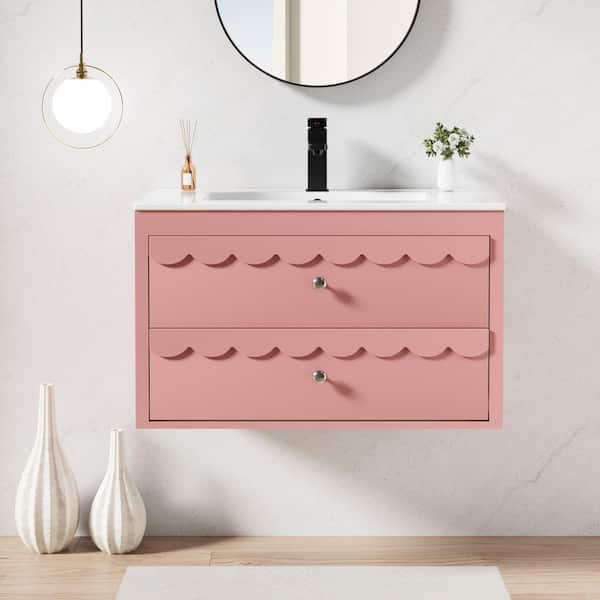 30 in. W x 18.3 in. D Single Sink Freestanding Pink Bath Vanity with White Advanced Composite Resin Top