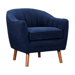 Blue, Brown and Black Polyester Arm Chair with Loose Cushioned Seat