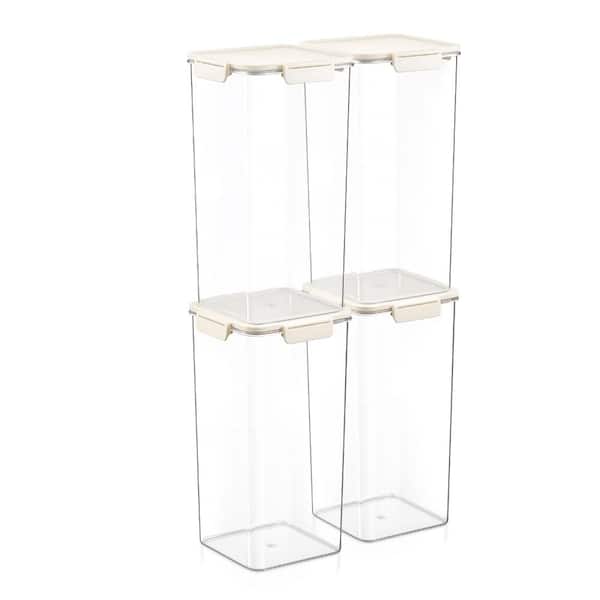 Stackable Plastic Food Storage Container with Lids (4 Pack), Clear Airtight Pantry Canister for Kitchen Organization