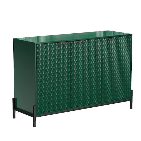 Green 31.5 in. H Modern 3-Door Storage Cabinet with High-gloss Finish, Featuring Iron Handles