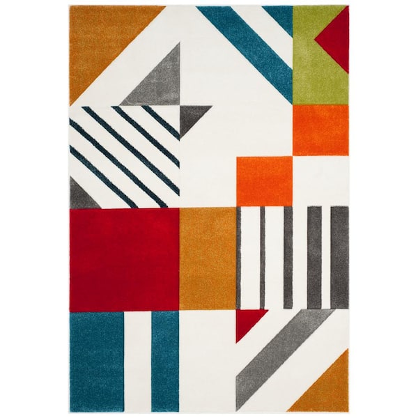 SAFAVIEH Hollywood Ivory/Peacock Blue 9 ft. x 12 ft. Abstract Area Rug
