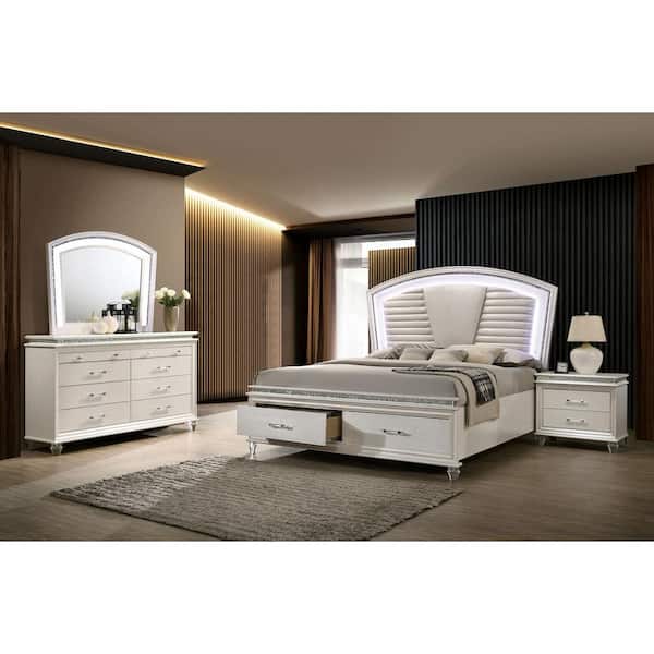 Furniture of America Litzler 3-Piece White King Wood Bedroom Set