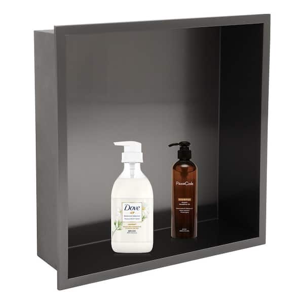 Logmey 15 in. W x 15 in. H x 4 in. D 18-Gauge Stainless Steel Single Shelf Shower Niche for Toiletry Storage in Matte Black