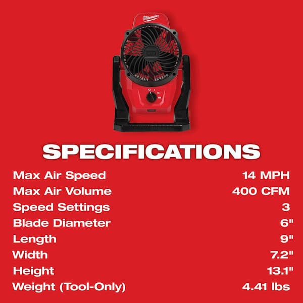 Milwaukee M12 12-Volt Lithium-Ion Cordless Jobsite Fan with M12