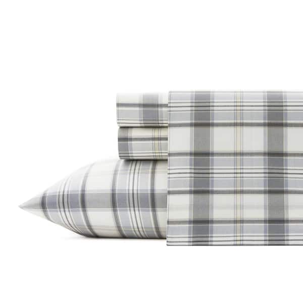 Eddie Bauer Chinook Plaid 4-Piece Beige 200-Thread Count Cotton Percale King Sheet Set