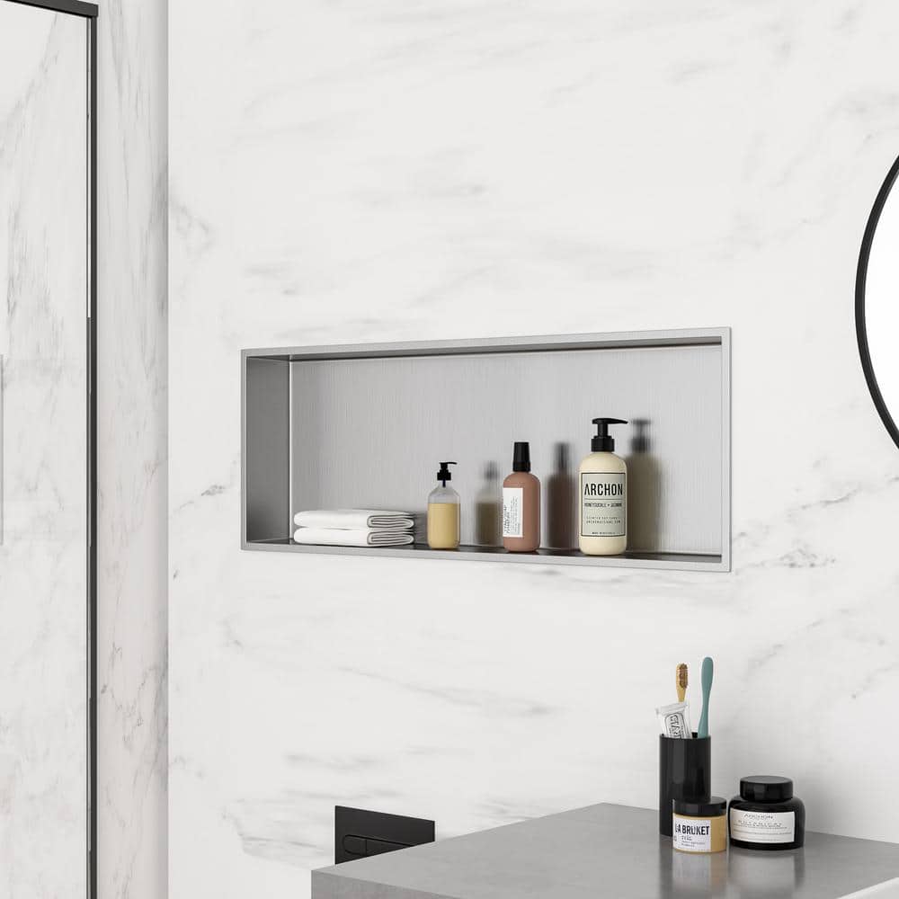 Sarlai 36 in. W x 3.94 in. H x 12 in. D Stainless Steel Shower Niche ...
