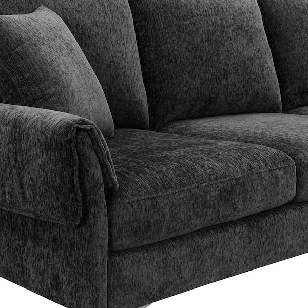 Harper & Bright Designs Sofa 112 in. Flared Arm 1-Piece Fabric L-Shaped  Sectional Sofa in Black with Ottoman GTT004AAB - The Home Depot