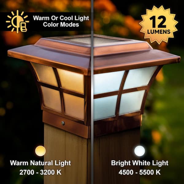 CLASSY CAPS Prestige 4 in. x 4 in. Outdoor Electroplated Copper LED Solar Post Cap (2-Pack)