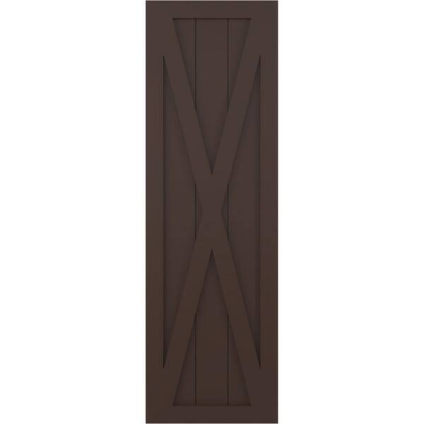 Ekena Millwork 18 in. x 67 in. True Fit PVC Single X-Board Farmhouse Fixed Mount Board and Batten Shutters Pair in Raisin Brown