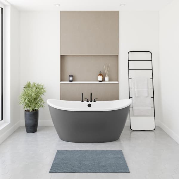 MAAX Delsia AcrylX 60 in. x 32 in. Freestanding Soaking Center Drain Bathtub in White with Thunder Grey Skirt
