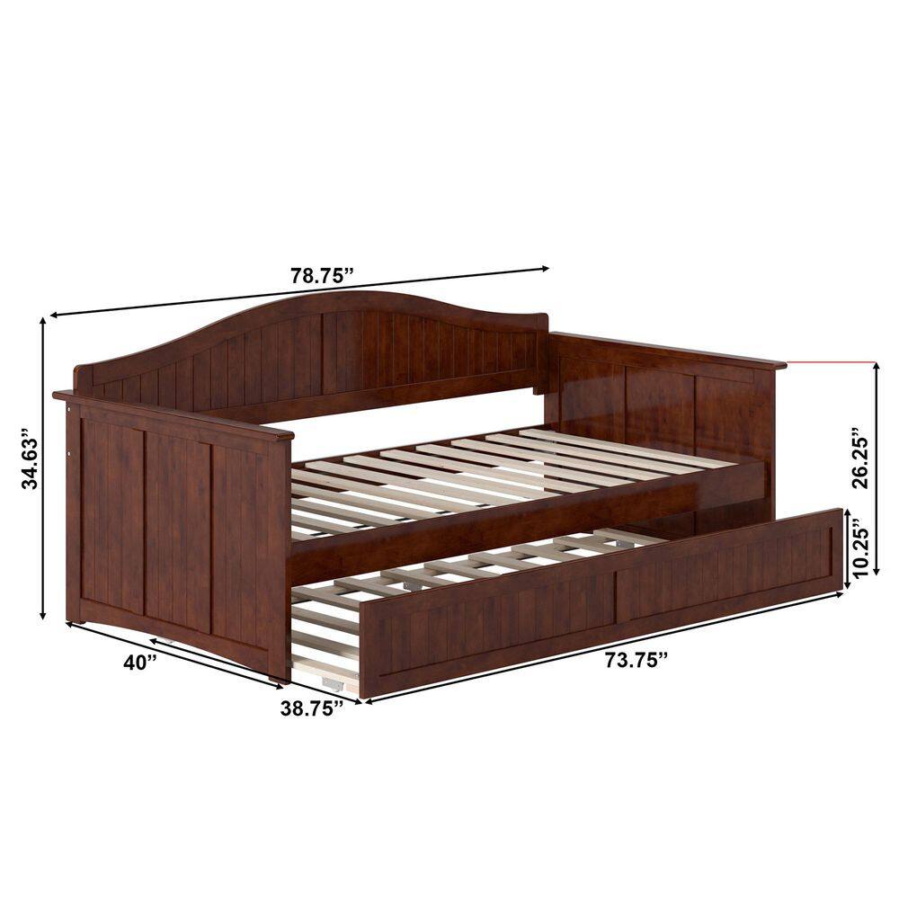 Nantucket Walnut Twin Wood Daybed with Trundle and Drawer