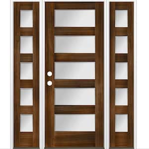 64 in. x 80 in. Modern Douglas Fir 5-Lite Right-Hand/Inswing Frosted Glass Provincial Stain Wood Prehung Front Door