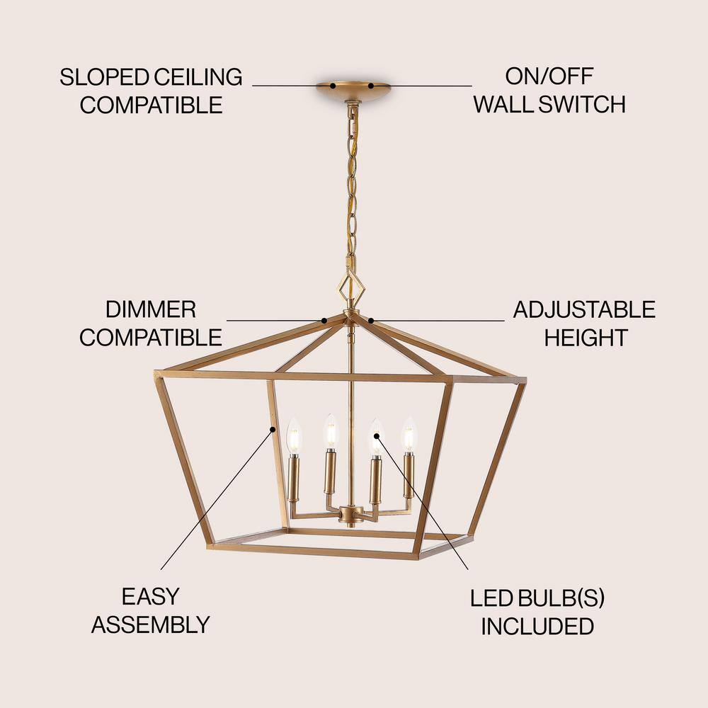 Gatsby 4-Light Polished Gold Iron Adjustable LED Lantern Pendant