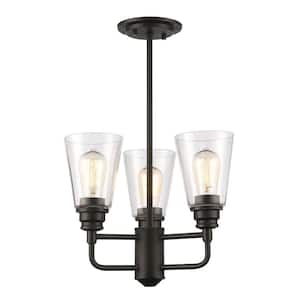 Annora 15 in. 3-Light Olde Bronze Semi Flush Mount Light with Clear Glass Shade with No Bulbs Included