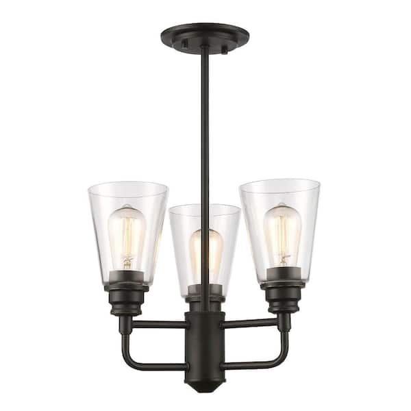 Unbranded Annora 15 in. 3-Light Olde Bronze Semi Flush Mount Light with Clear Glass Shade with No Bulbs Included
