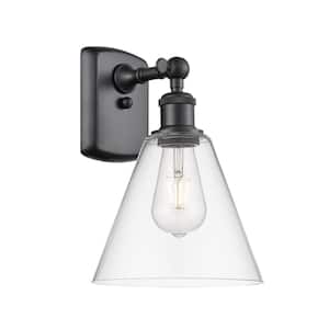Berkshire 1-Light Matte Black Clear Wall Sconce with Clear Glass Shade