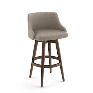 Amisco Nolan 26 in. Swivel Counter Stool - Beige and Brown Woven Polyester/Brown Wood